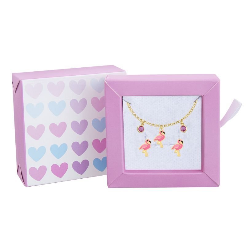 CONJUNTO INFANTIL BRINCO E PULSEIRA FLAMINGO BANHADO EM OURO