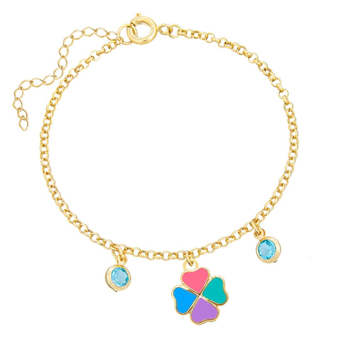 PULSEIRA INFANTIL TREVINHO RESINADO COM PEDRAS BANHADO A OURO