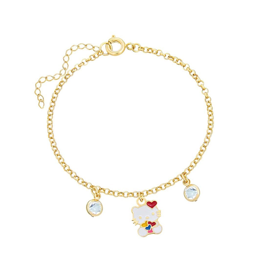 PULSEIRA INFANTIL GATINHA COM PEDRAS BANHADO A OURO