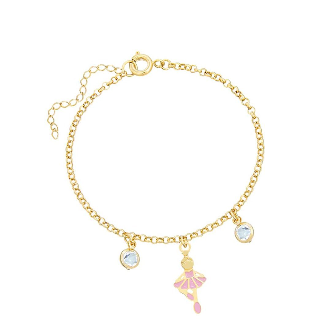 PULSEIRA INFANTIL BAILARINA RESINADA COM PEDRAS BANHADO A OURO