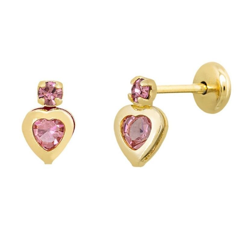 BRINCO BEBÊ PEDRA E CORAÇÃOZINHO CRAVEJADO BANHADO EM OURO