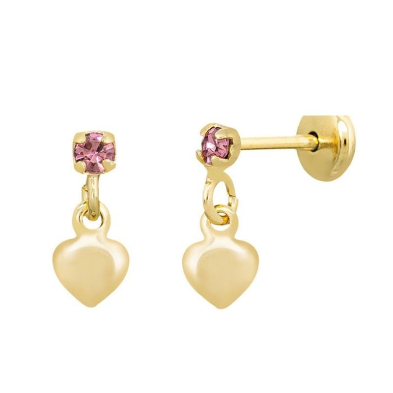 BRINCO BEBÊ BASE DE PEDRINHA COM CORAÇÃO MINI LISO BANHADO EM OURO