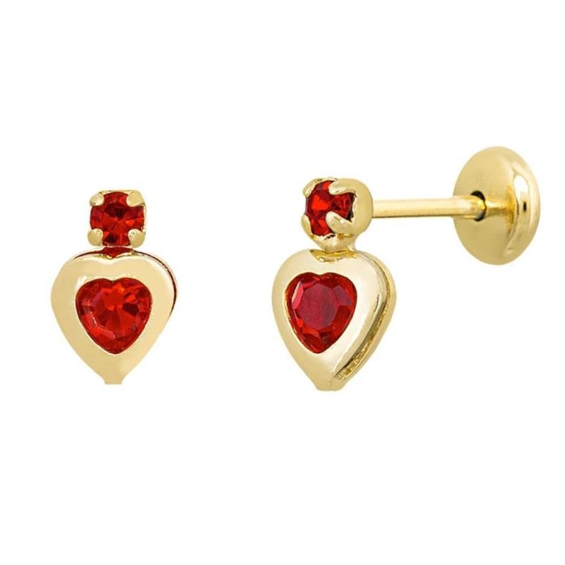 BRINCO BEBÊ PEDRA E CORAÇÃOZINHO CRAVEJADO BANHADO EM OURO