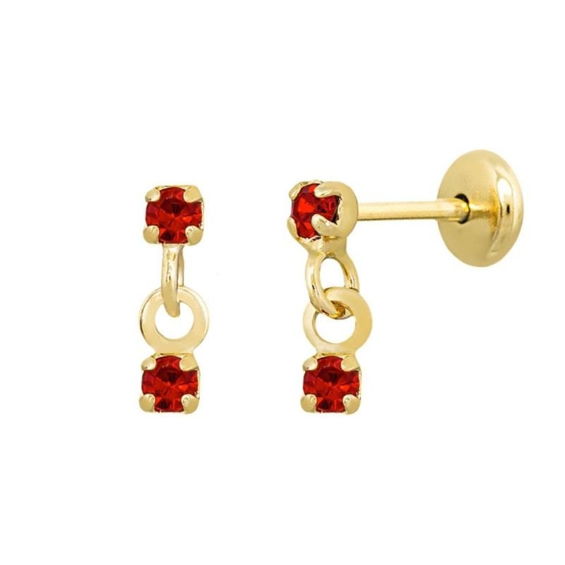 BRINCO BEBÊ DUAS PEDRINHAS CRAVEJADAS BANHADO EM OURO