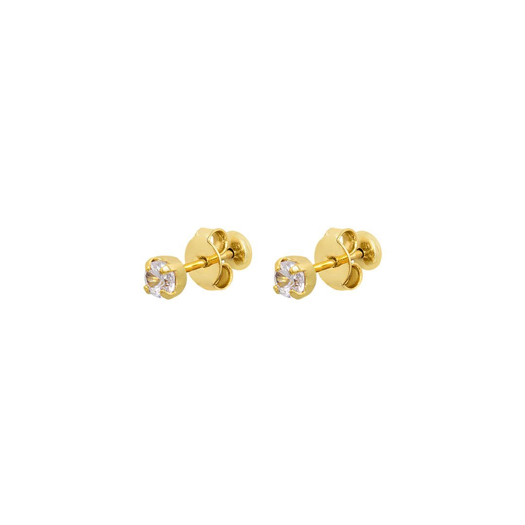 BRINCO INFANTIL PONTO DE LUZ ZIRCONIA 3MM BANHADO A OURO