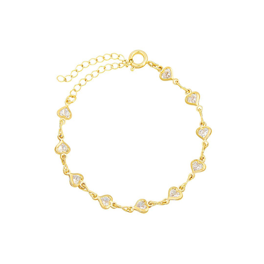 PULSEIRA INFANTIL CORAÇÕES BANHADO A OURO