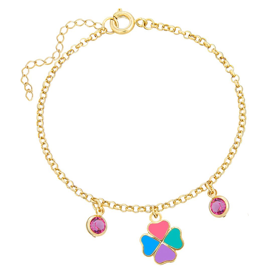PULSEIRA INFANTIL TREVINHO RESINADO COM PEDRAS BANHADO A OURO