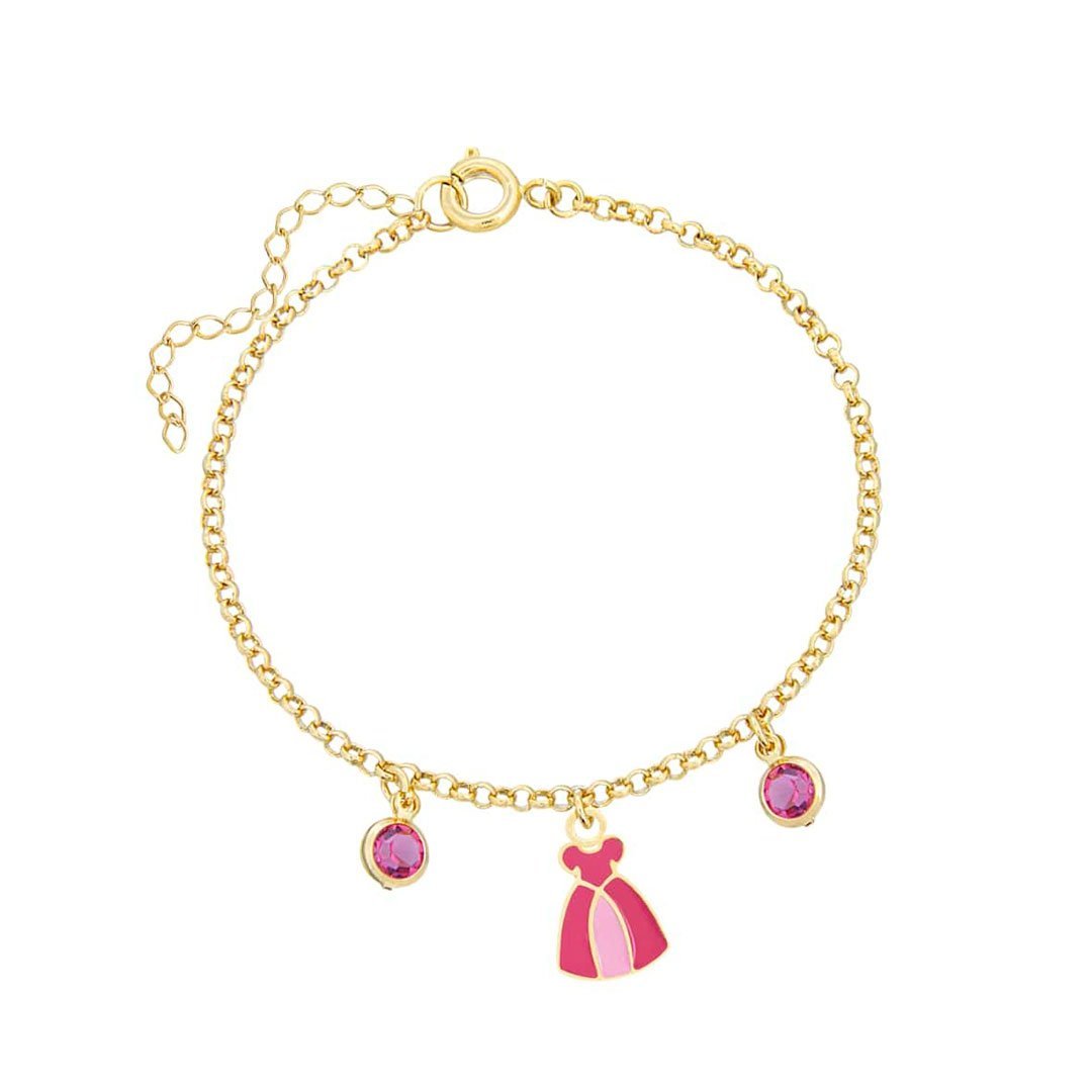 PULSEIRA INFANTIL VESTIDO PRINCESA RESINADO COM PEDRAS BANHADO A OURO