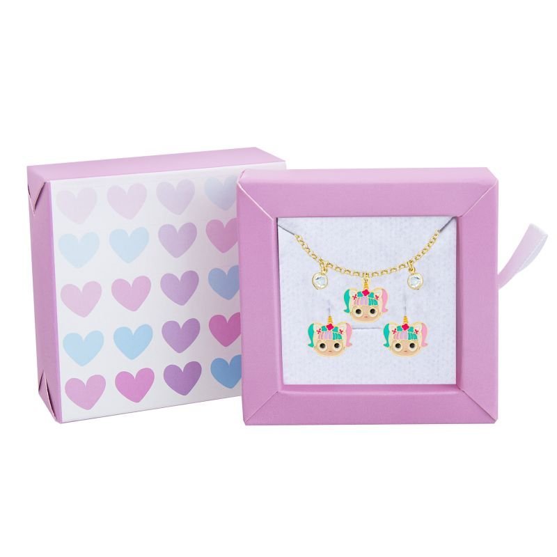 CONJUNTO INFANTIL BRINCO E PULSEIRA LOL UNICORNIO BANHADO EM OURO