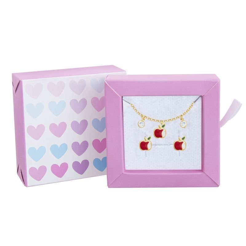 CONJUNTO INFANTIL BRINCO E PULSEIRA MAÇÃ BANHADO EM OURO