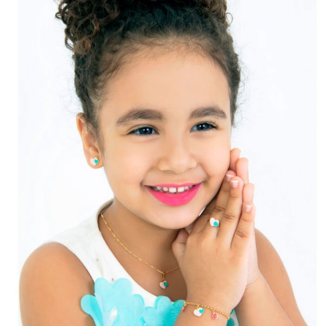 BRINCO INFANTIL DOIS CORAÇÕES BANHADO A OURO