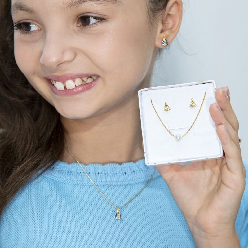 BRINCO INFANTIL NOSSA SENHORA CRAVEJADA BANHADA EM OURO