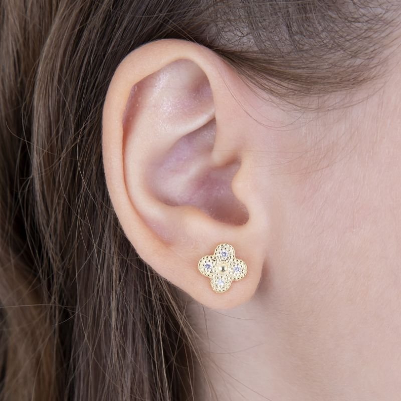 BRINCO INFANTIL TREVINHO CRAVEJADO EM ZIRCÔNIA BANHADO A OURO