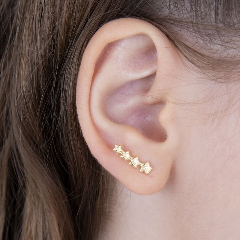 BRINCO INFANTIL EARCUFF DE ESTRELAS BANHADO EM OURO