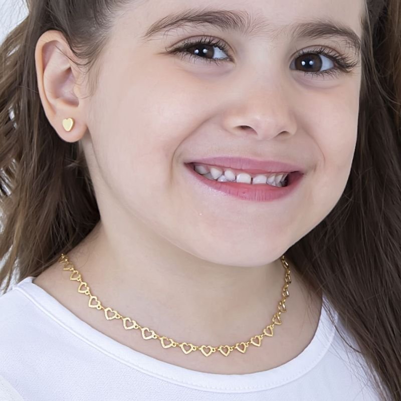 COLAR INFANTIL CORAÇÕES FOSCOS BANHADO EM OURO
