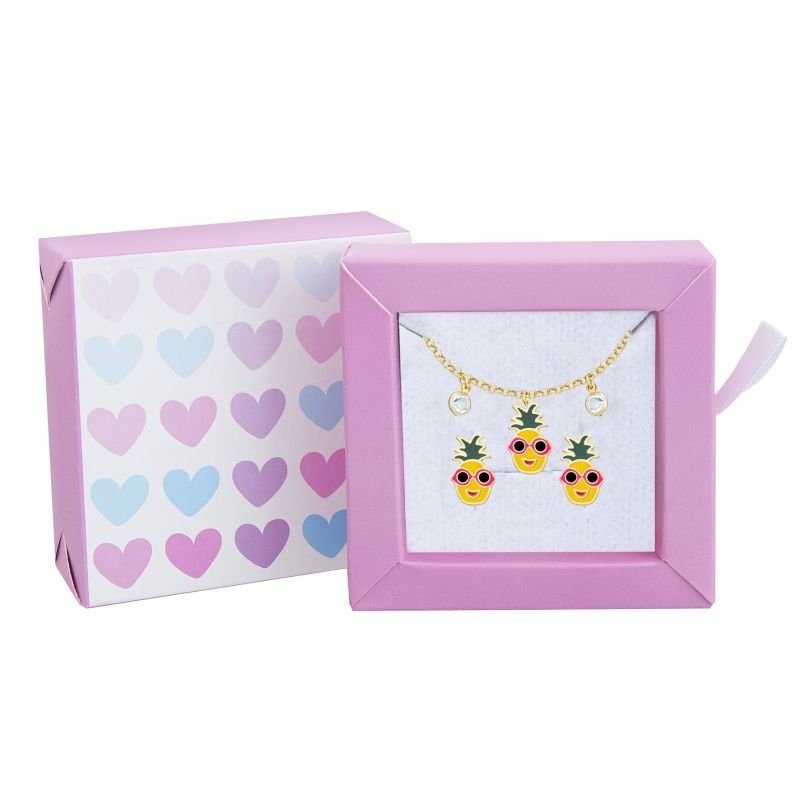 CONJUNTO INFANTIL BRINCO E PULSEIRA ABACAXI BANHADO EM OURO