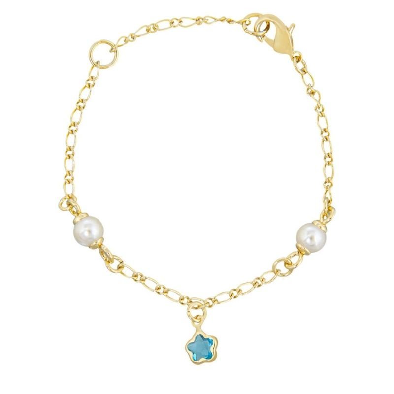 PULSEIRA BEBÊ PÉROLA COM FLORZINHA BANHADO EM OURO