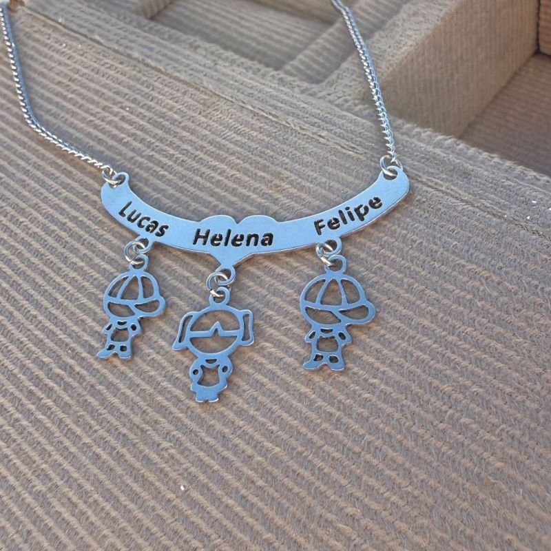 COLAR CANGA COM PINGENTES FEMININO PERSONALIZADO COM NOME EM AÇO INOX