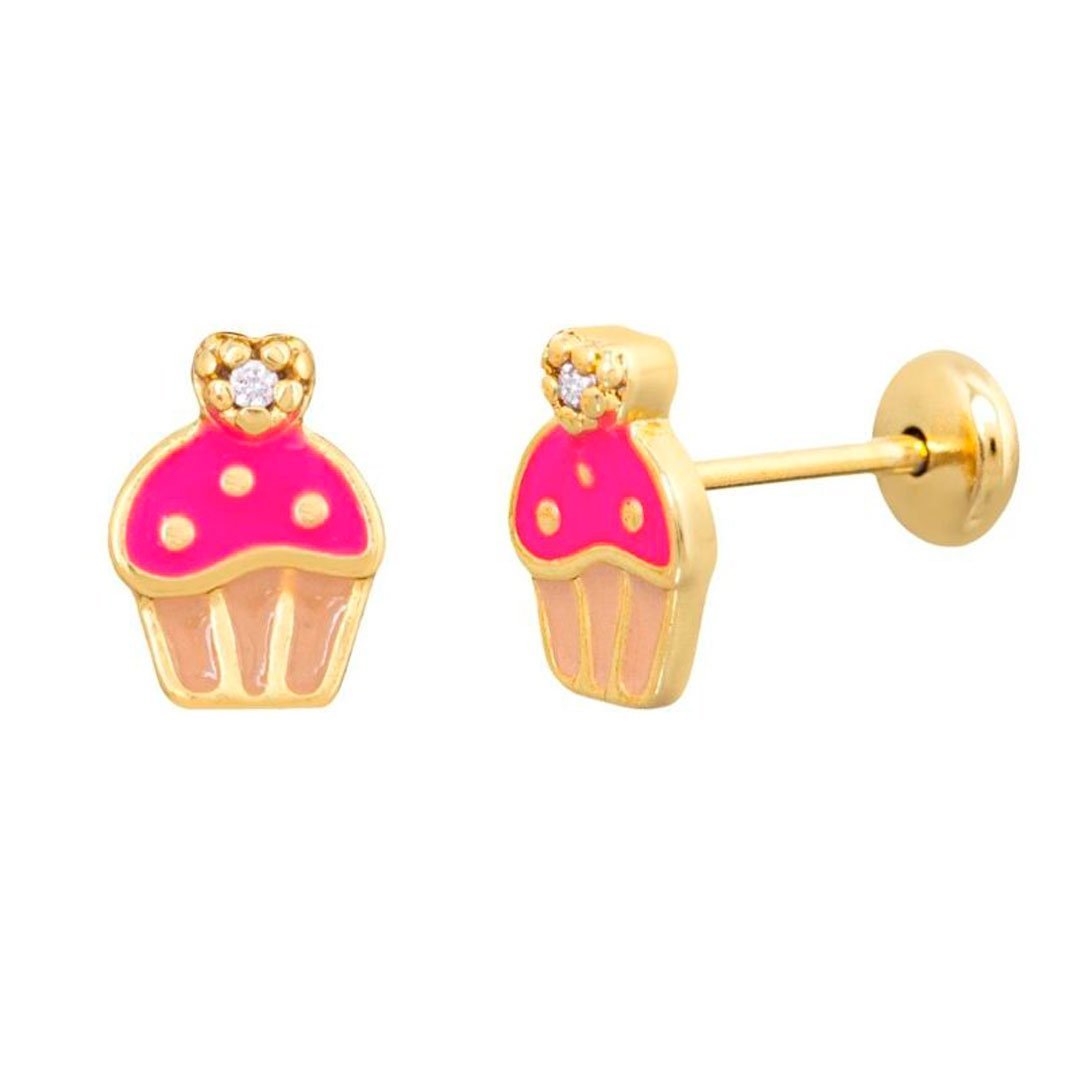 BRINCO E COLAR CUPCAKE RESINADO - BANHADO À OURO