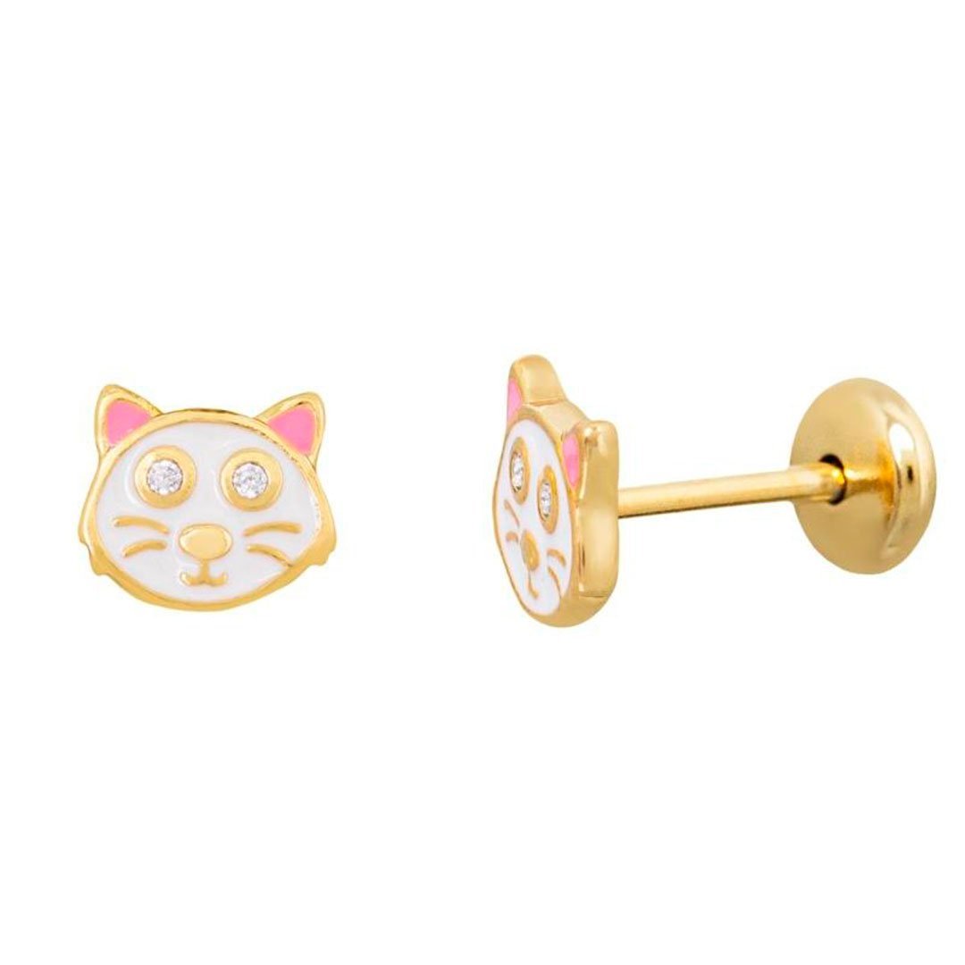 BRINCO E COLAR GATINHO - BANHADO À OURO