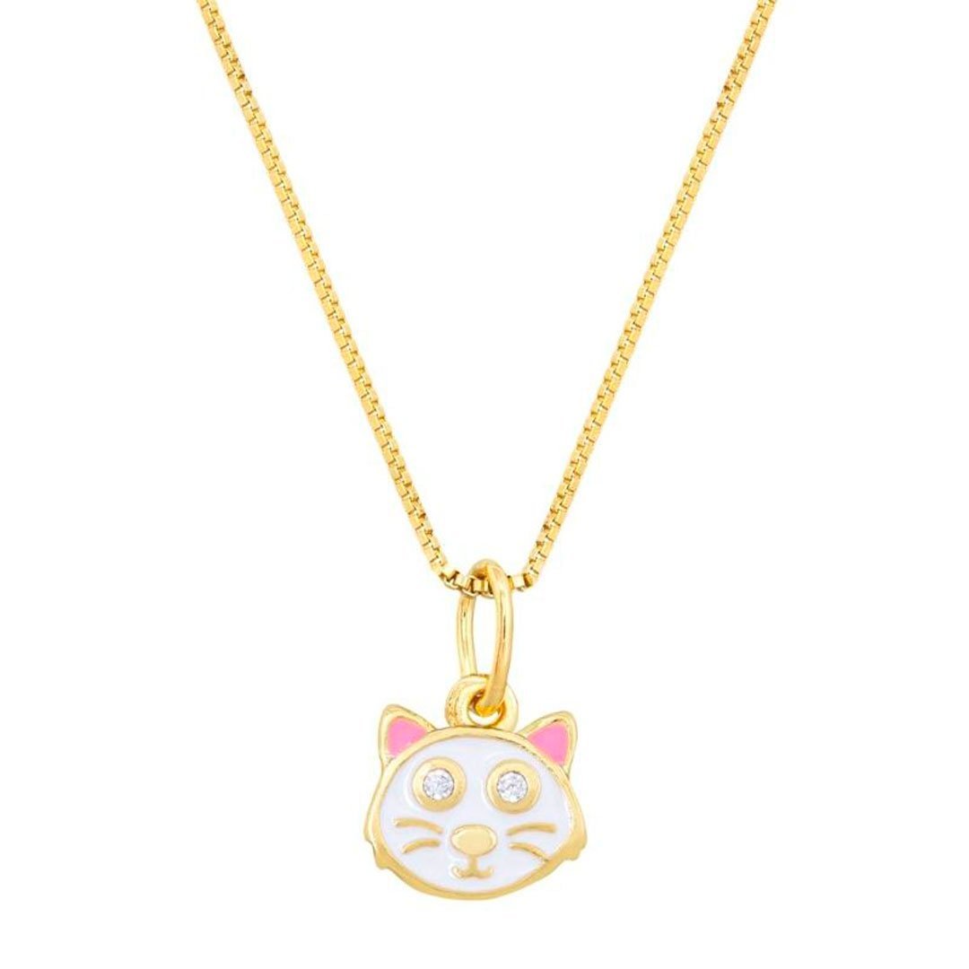 BRINCO E COLAR GATINHO - BANHADO À OURO