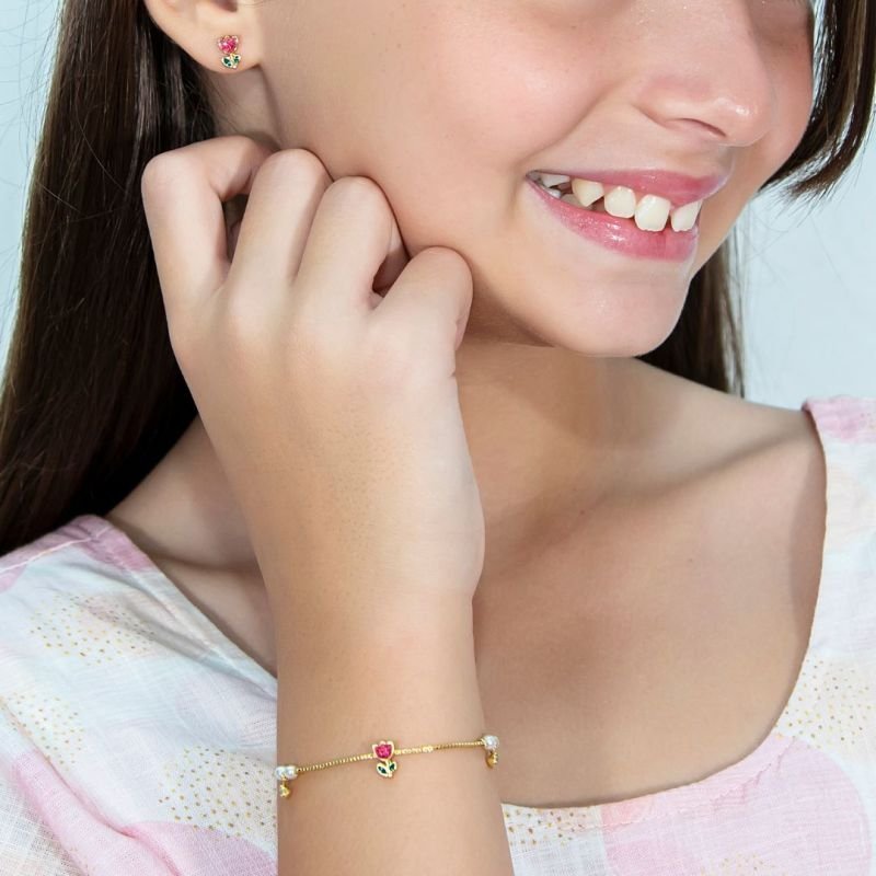 BRINCO E PULSEIRA DE FLOR TULIPA RESINADA