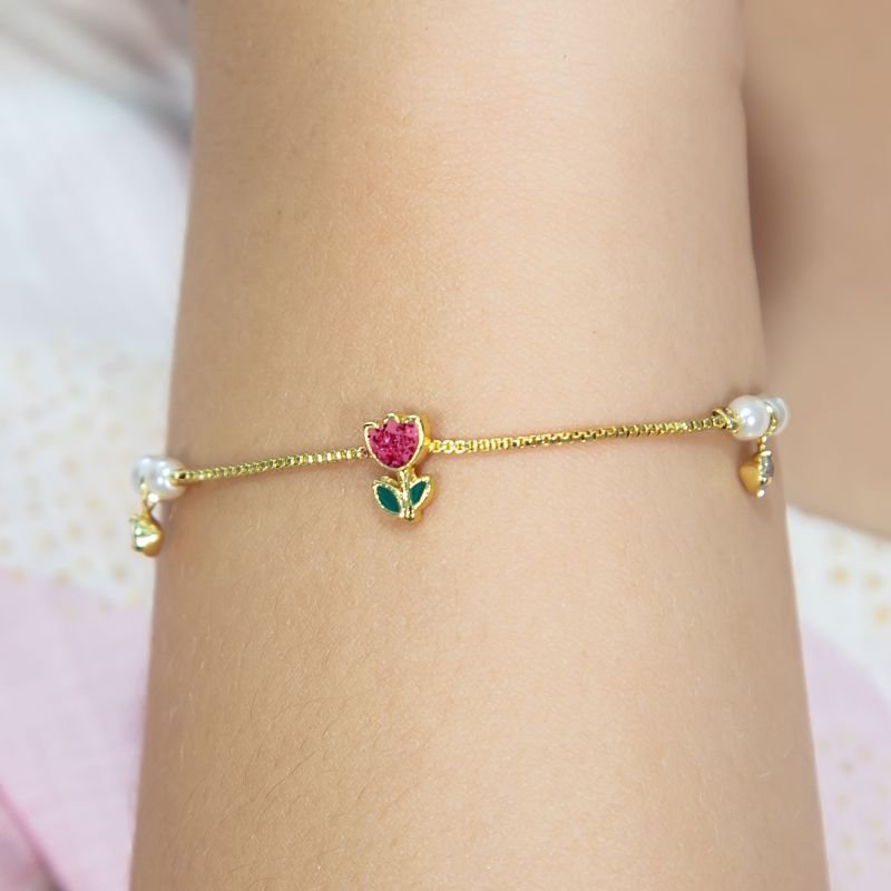 BRINCO E PULSEIRA DE FLOR TULIPA RESINADA