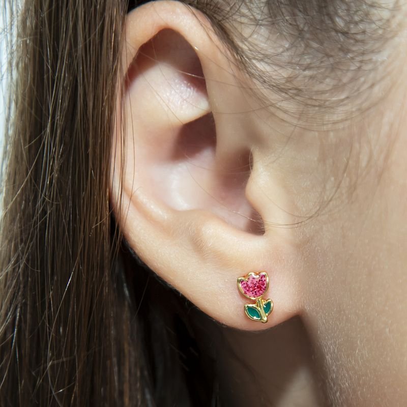 BRINCO E PULSEIRA DE FLOR TULIPA RESINADA