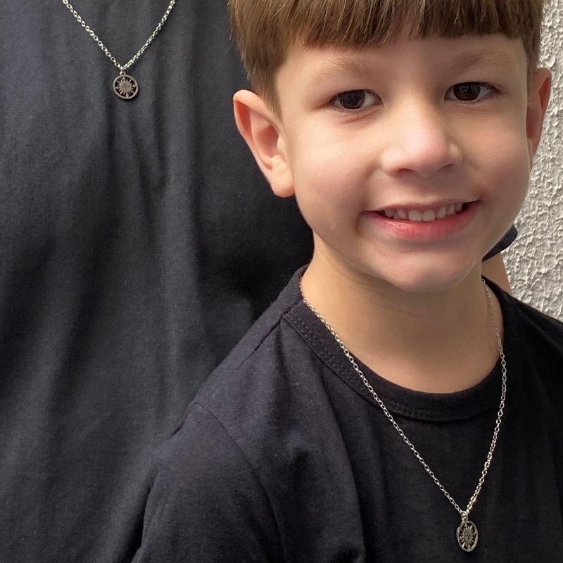 CONJUNTO DE CORRENTES PAI E FILHO BÚSSOLA EM AÇO INOX