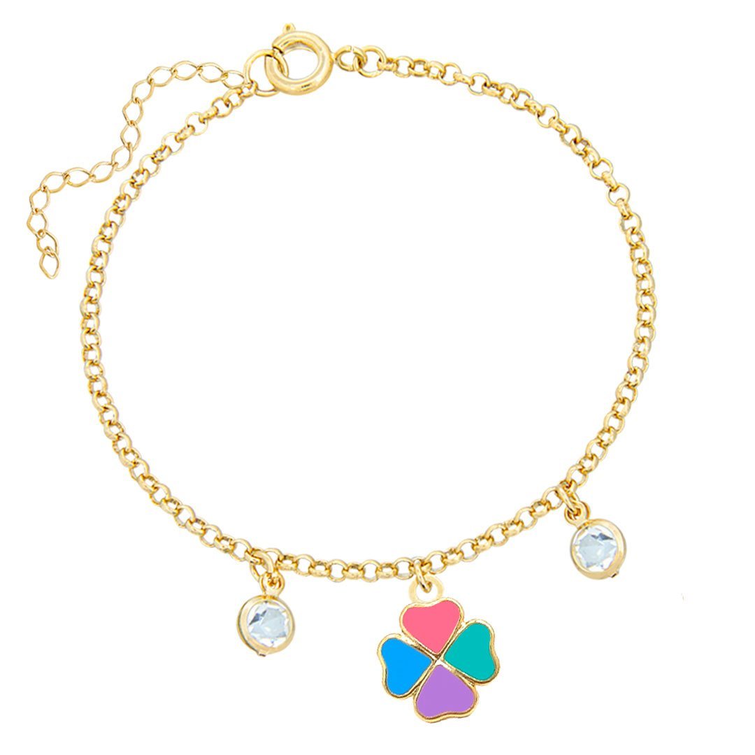PULSEIRA INFANTIL TREVINHO RESINADO COM PEDRAS BANHADO A OURO