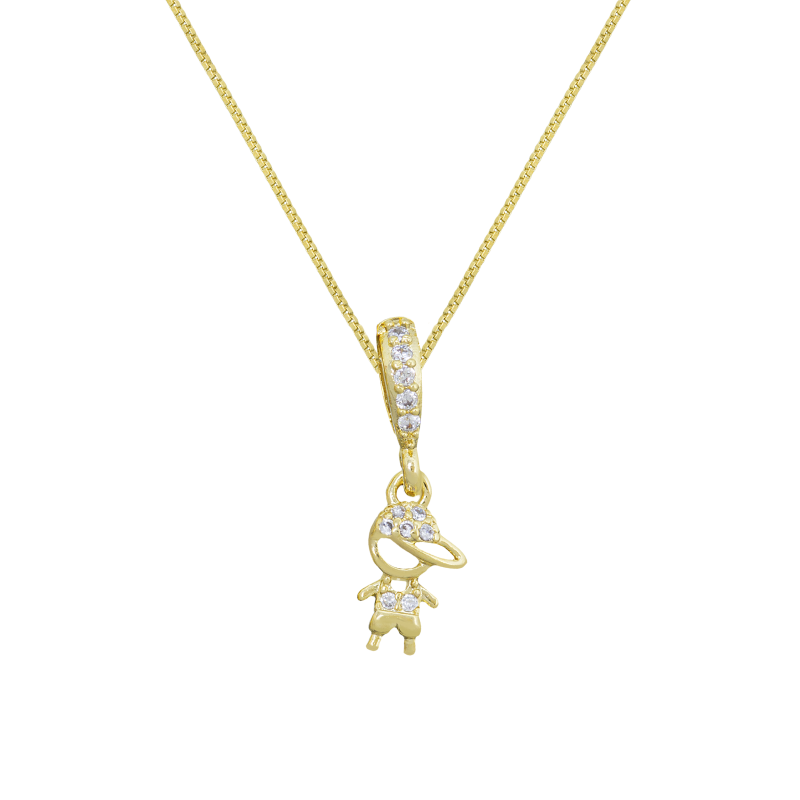 PINGENTE MENINO CRAVEJADO EM ZIRCONIA BANHADO A OURO