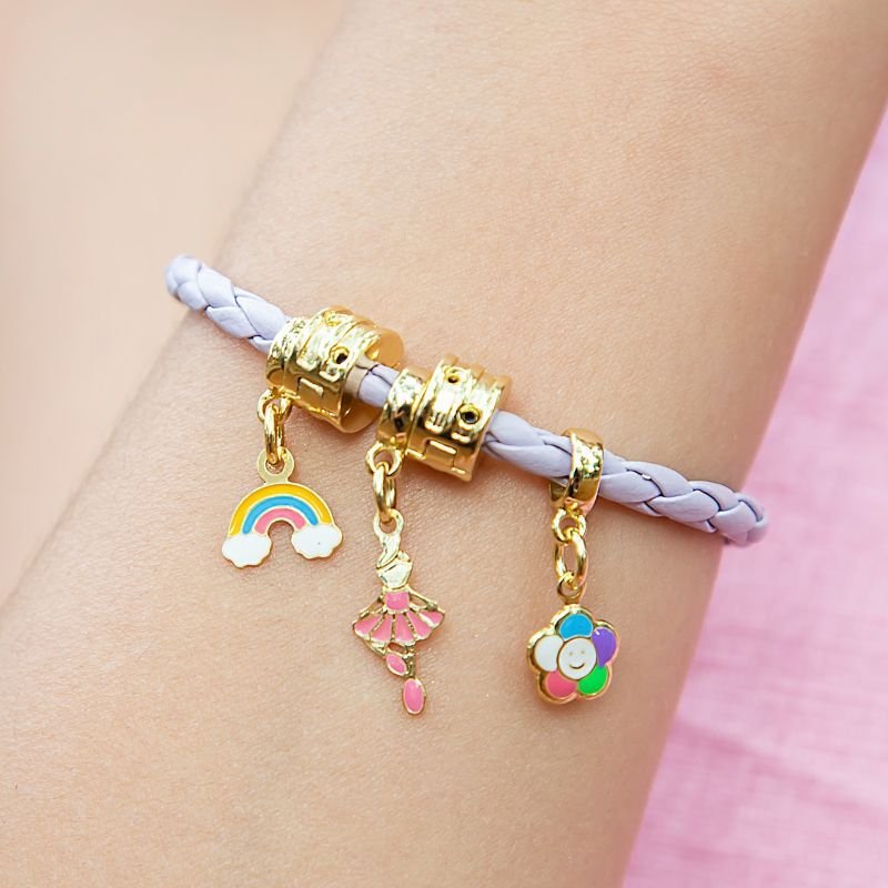 PULSEIRA INFANTIL DE COURINHO LILÁS PARA BERLOQUES FECHO CORAÇÃO