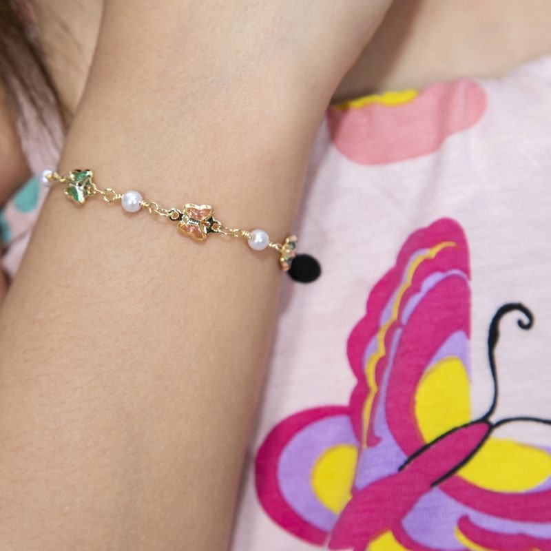 PULSEIRA INFANTIL BORBOLETAS COM PÉROLAS