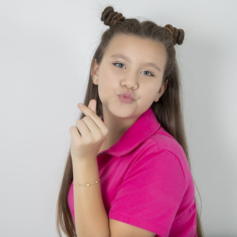 PULSEIRA INFANTIL DE CORAÇÕES DOURADOS E PEDRINHAS CRISTAIS