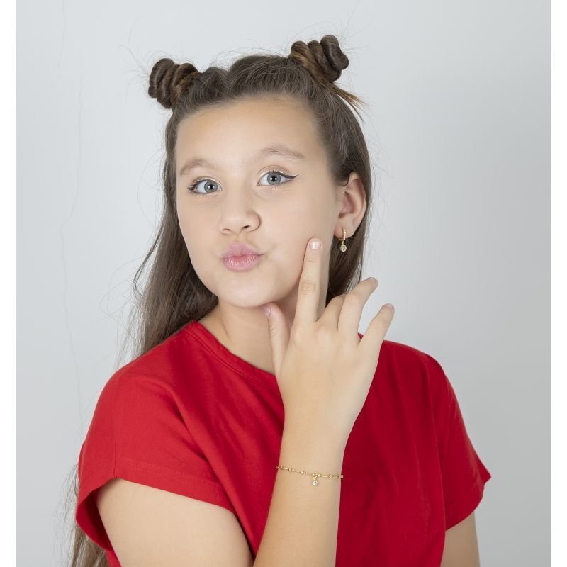PULSEIRA INFANTIL DE BOLINHAS COM PEDRINHA DE ZIRCONIA PENDURADA