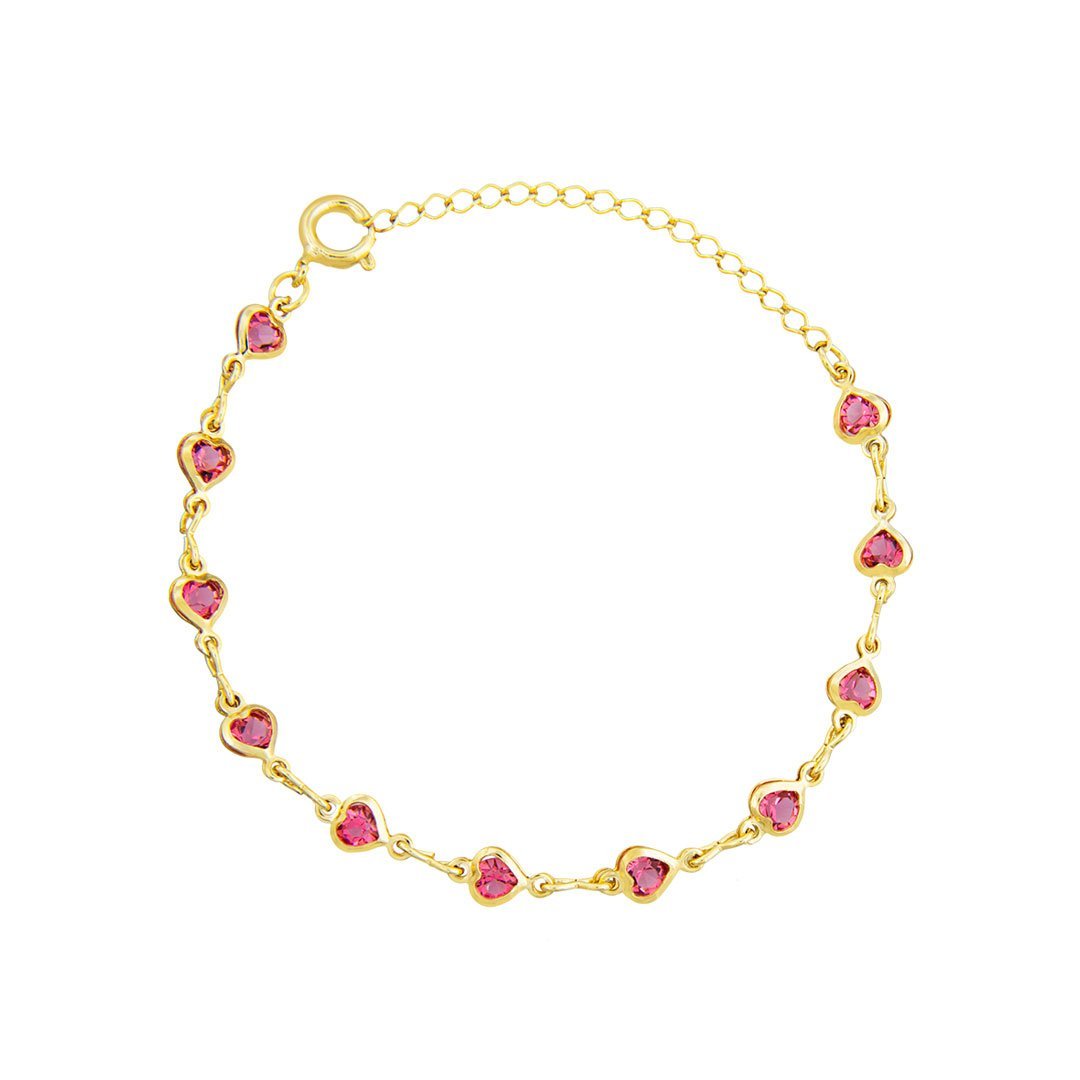 PULSEIRA INFANTIL CORAÇÕES BANHADO A OURO
