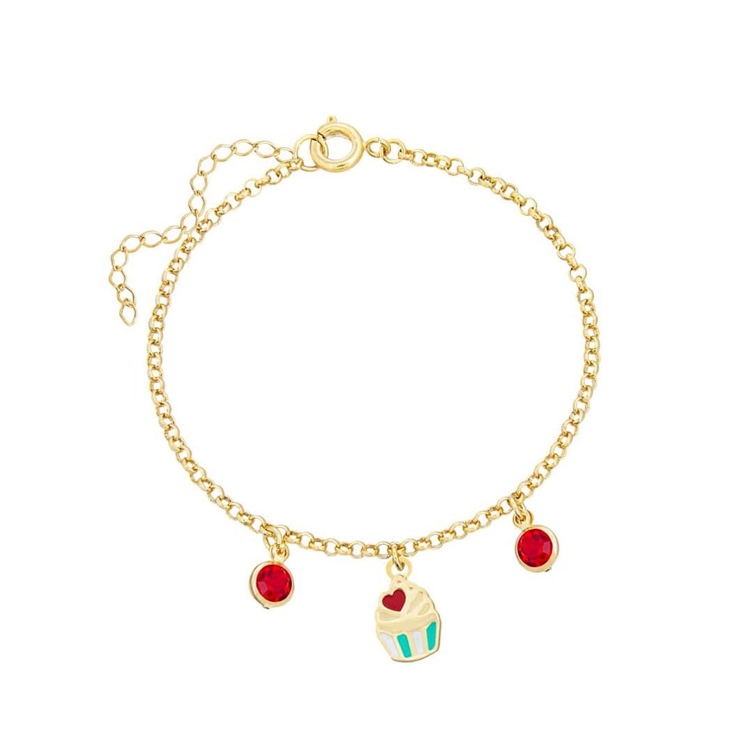 PULSEIRA INFANTIL CUPCAKE RESINADO COM PEDRAS BANHADO A OURO