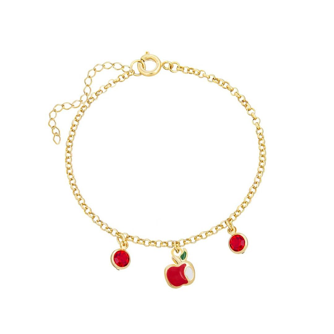 PULSEIRA INFANTIL MAÇÃ RESINADA COM PEDRAS BANHADO A OURO