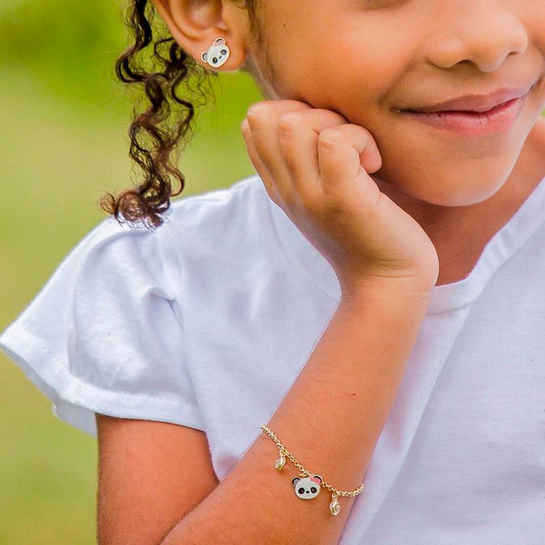 PULSEIRA INFANTIL PANDA RESINADO COM PEDRAS BANHADO A OURO