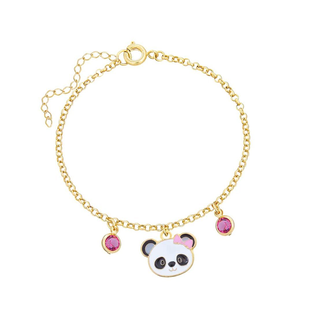 PULSEIRA INFANTIL PANDA RESINADO COM PEDRAS BANHADO A OURO