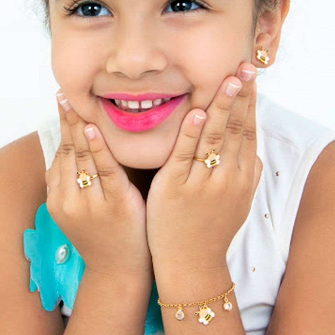 PULSEIRA INFANTIL ABELHA RESINADA COM PEDRAS BANHADO A OURO