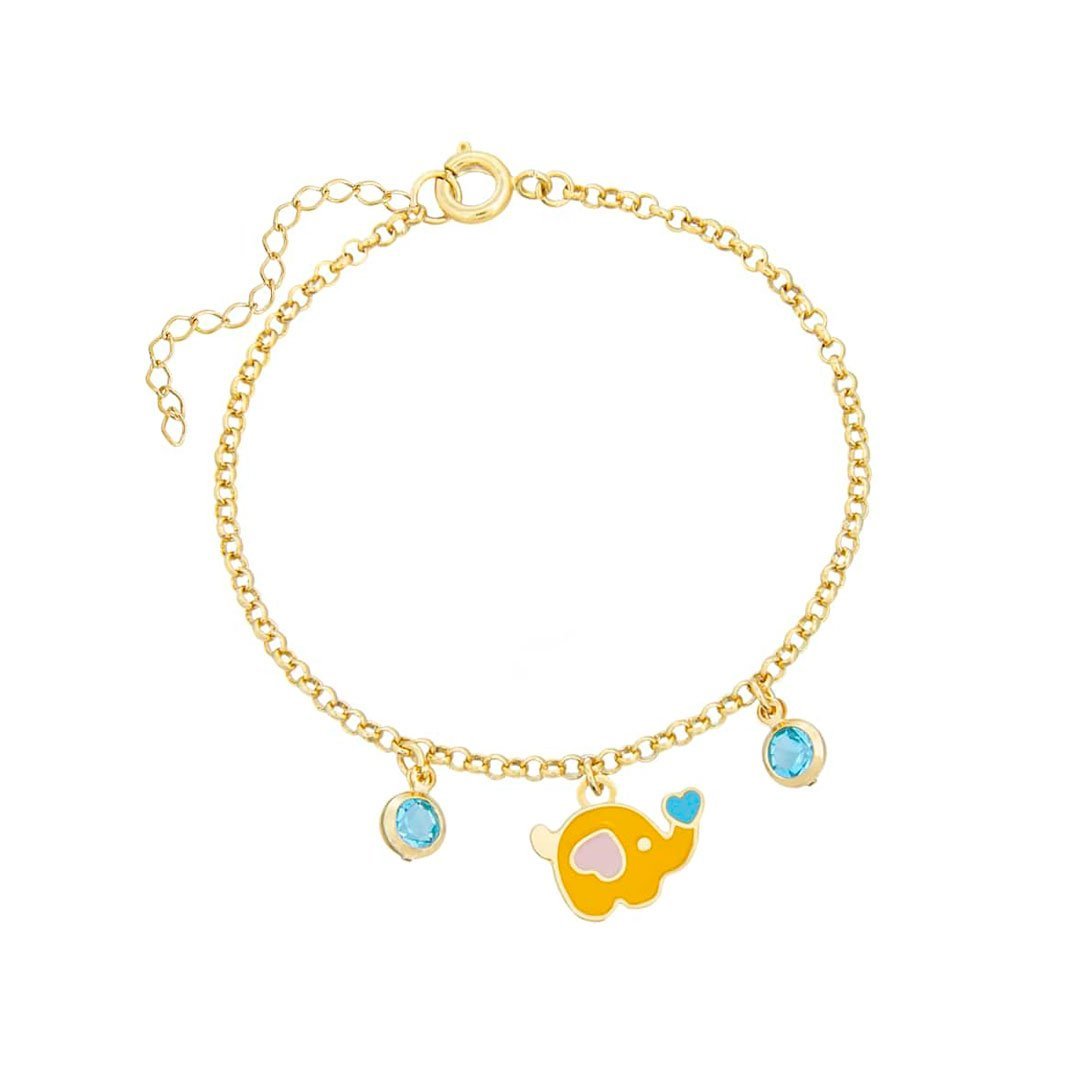 PULSEIRA INFANTIL ELEFANTINHO RESINADO COM PEDRAS BANHADO A OURO
