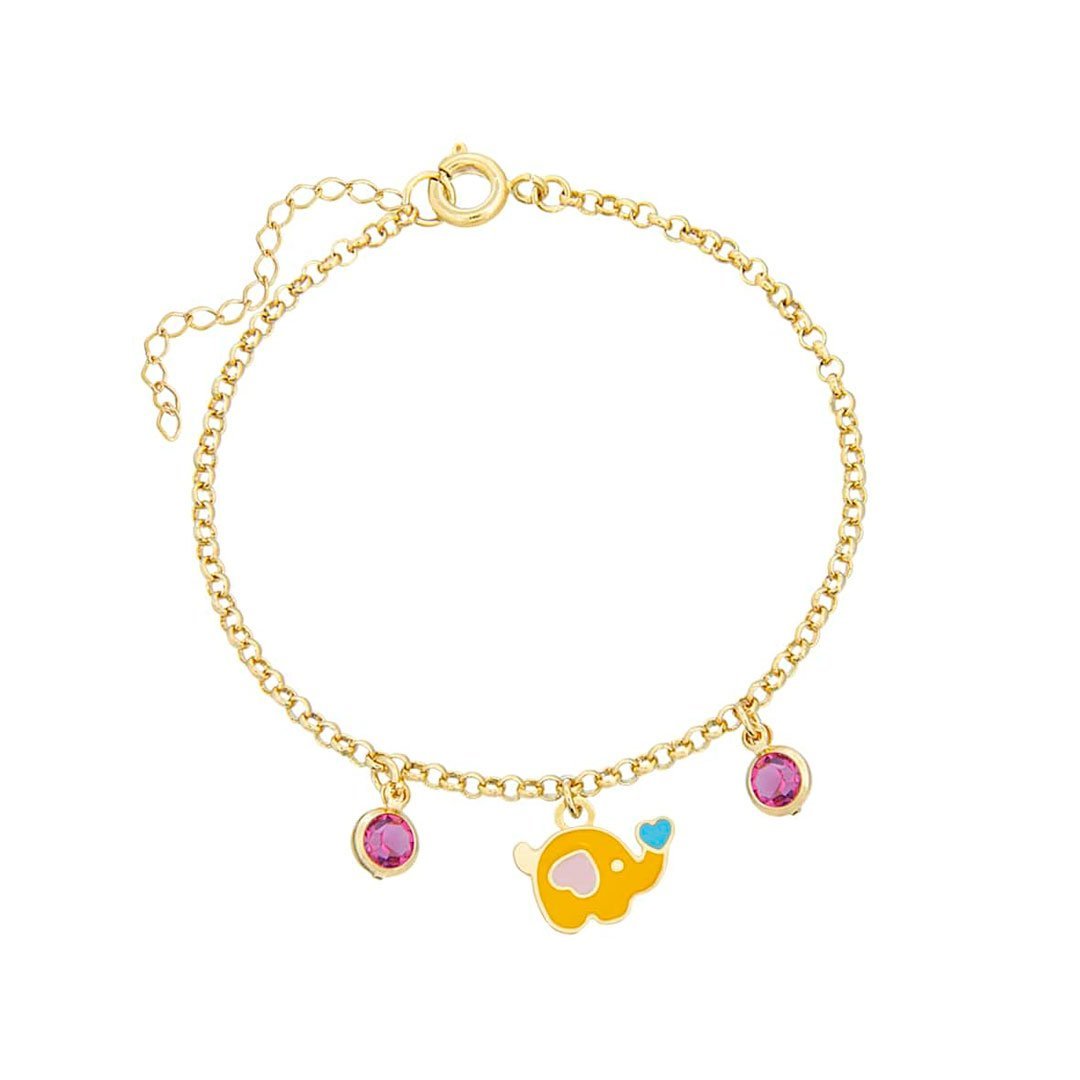 PULSEIRA INFANTIL ELEFANTINHO RESINADO COM PEDRAS BANHADO A OURO