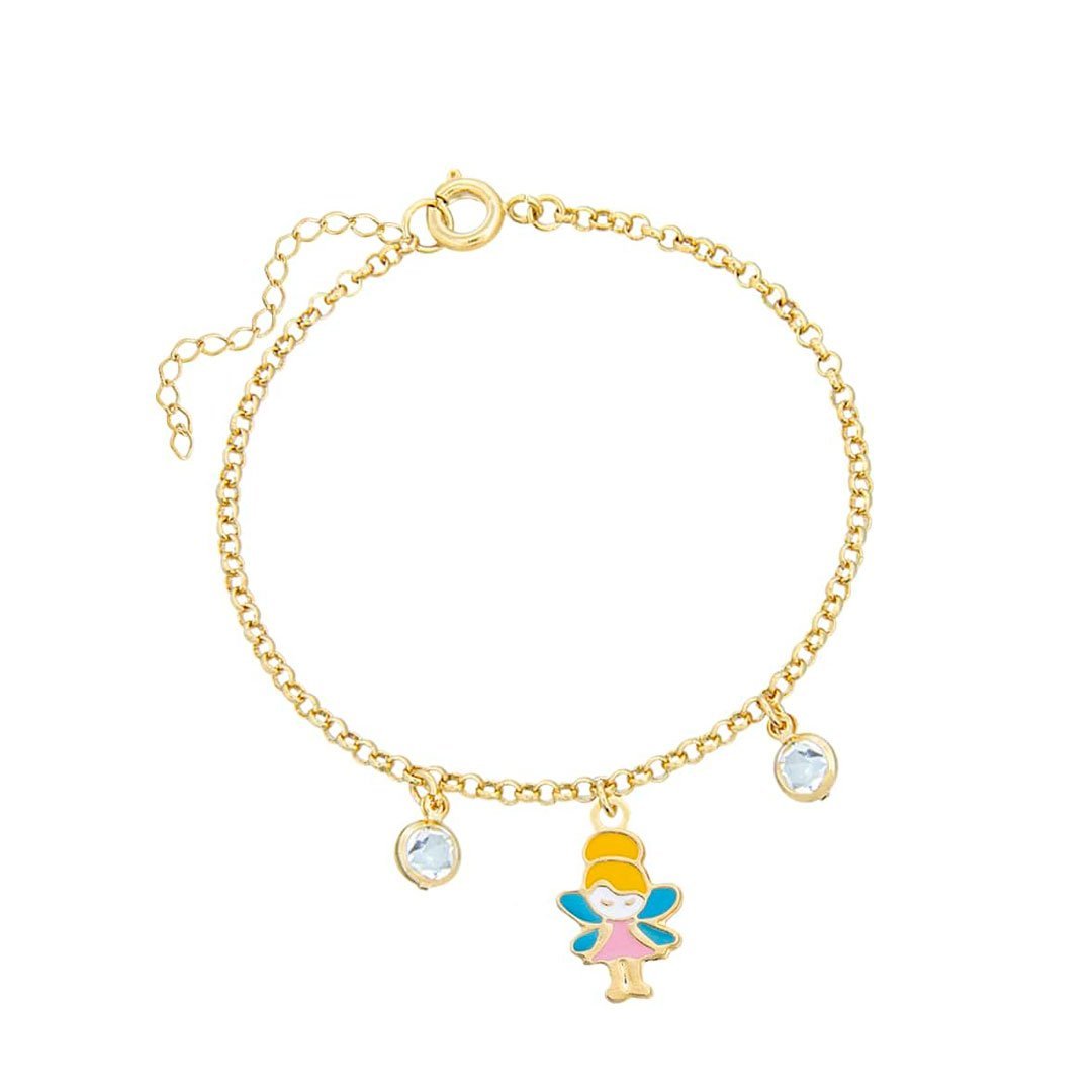 PULSEIRA INFANTIL FADA RESINADA COM PEDRAS BANHADO A OURO