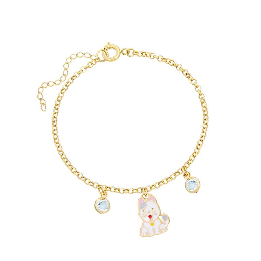 PULSEIRA INFANTIL GATINHO RESINADO COM PEDRAS BANHADO A OURO