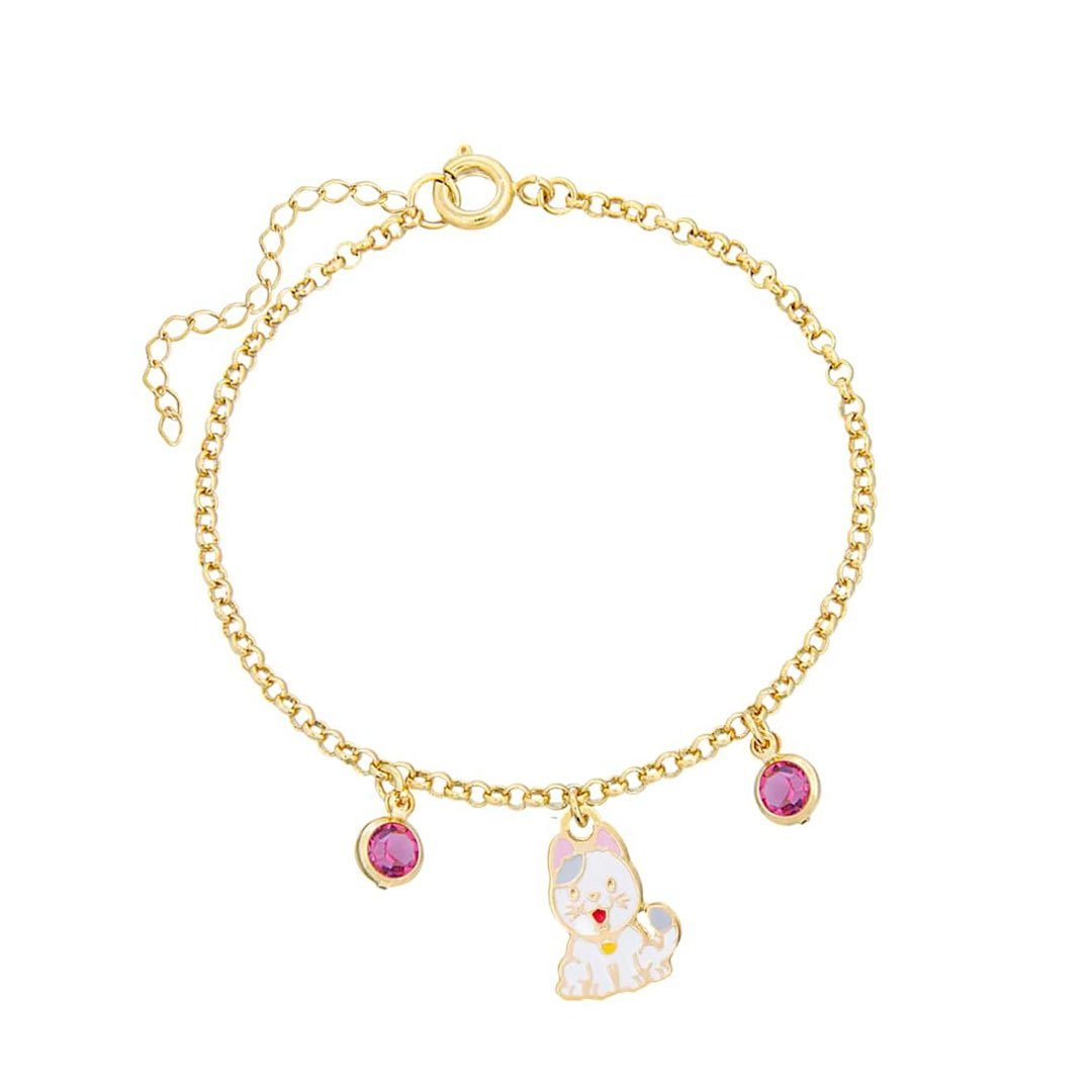 PULSEIRA INFANTIL GATINHO RESINADO COM PEDRAS BANHADO A OURO