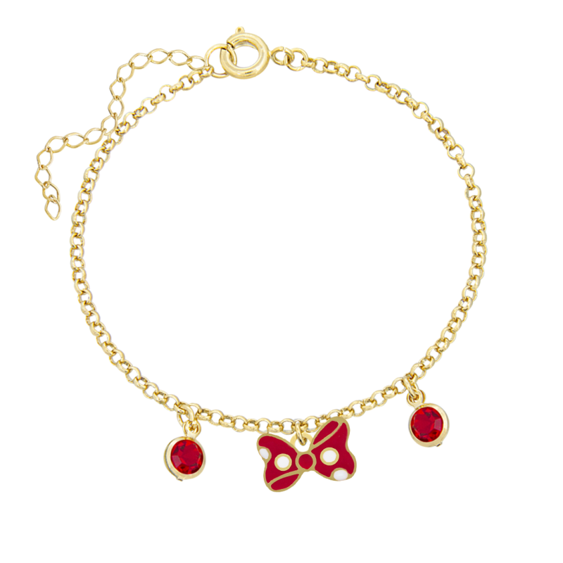 PULSEIRA INFANTIL DE PEDRINHAS E LACINHO RESINADO BANHADA À OURO