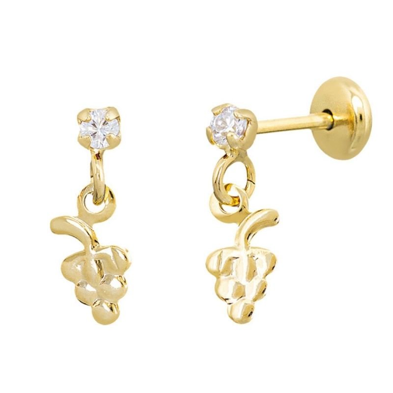 BRINCO BEBÊ BASE DE PEDRINHA COM UVINHA BANHADO EM OURO