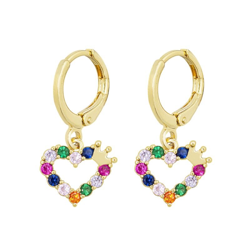 BRINCO INFANTIL ARGOLINHA CORAÇÃO CRAVEJADO DETALHE COROA BANHADO EM OURO