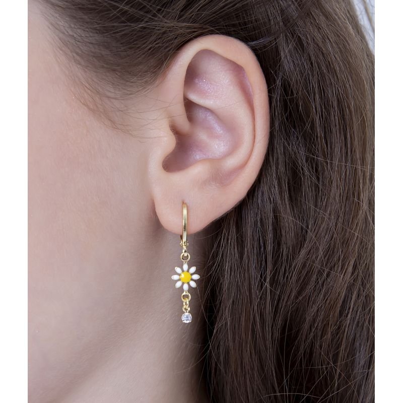 BRINCO INFANTIL ARGOLINHA MARGARIDA COM ZIRCÔNIA BANHADO EM OURO